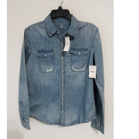 Adriano Goldschmied Kids Denim Shirt sz L. casual cool distressed timeless - Picture 1 of 3